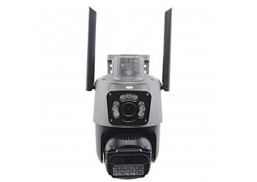 IP видеокамера S11 поворотная Wi-Fi / Ethernet, 3Мп+3Мп (2304х1296), поддержка MicroSD / SDHC / SDXC-карта (128 ГБ), поворот по горизонтали 355° по вертикали 90°, с микрофоном, двусторонняя связь, сигнализацией,  iCsee, уличная