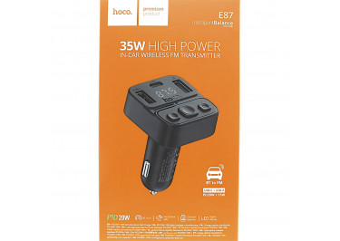 FM-трансмиттер (Bluetooth, 2 USB (20W), Type-C (15W)) (черный) HOCO E87