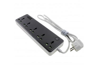 Сетевой фильтр (5 розеток+3 USB+Type-C, с выключателем) 10A 2500W (1,5m) (черный) HOCO AC13A