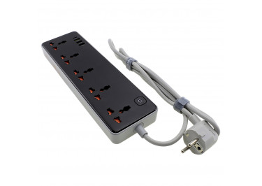 Сетевой фильтр (5 розеток+3 USB+Type-C, с выключателем) 10A 2500W (1,5m) (черный) HOCO AC14A