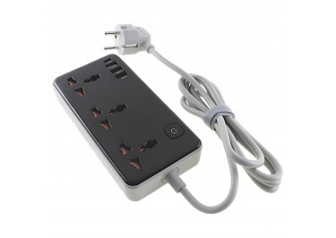 Сетевой фильтр (3 розетки+3 USB+Type-C, с выключателем) 10A 2500W (1,5m) (черный) HOCO AC8A