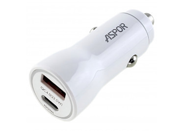 Автомобильное зарядное устройство (USB-C+USB-A) 38W Dual Fast Charging. QC3.0, PD 20W (A910) ASPOR (белый)