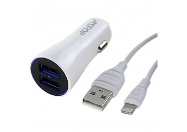 Автомобильное зарядное устройство 2USB + USB - Lightning 2400mA (A902C) ASPOR