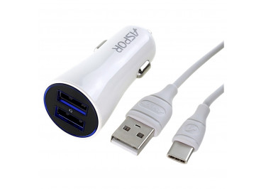 Автомобильное зарядное устройство 2USB + Type-C 2400mA (A902C) ASPOR