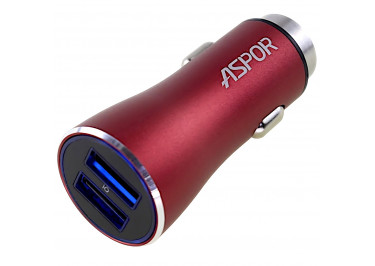 Автомобильное зарядное устройство USB 3400mA 2 выхода USB, (A918) ASPOR (красный)