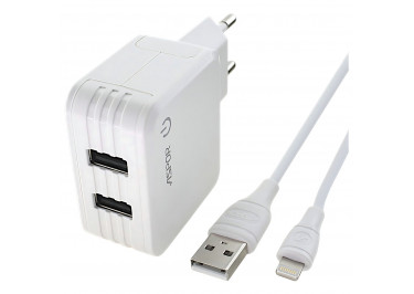 Сетевое зарядное устройство USB 2400mA 2 выхода + кабель USB - Lightning (A830) ASPOR