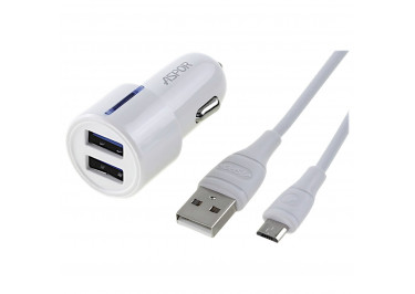 Автомобильное зарядное устройство USB 2400mA 2 выхода USB + кабель USB - micro USB, (A905) ASPOR