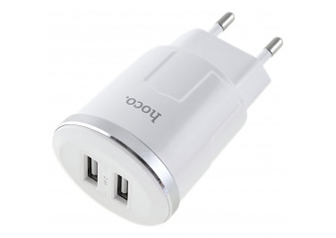 Блок питания (сеть) на 2 порта USB 2400mA (белый) (C38A) HOCO