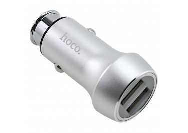 Блок питания (авто) на 2 порта USB 2400mA (серебро) (Z7) HOCO