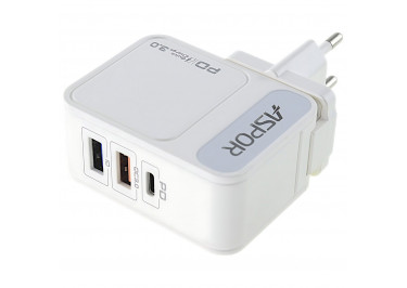 Сетевое зарядное устройство 1 выход USB 2000mA + 1 выход USB 3.0 быстрая зарядка + 1 выход PD (Type-C) (A838 PD) ASPOR