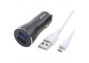 Автомобильное зарядное устройство USB 3400mA 2 выхода USB + кабель USB - micro USB, (A918) ASPOR (черный)