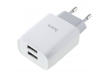 Блок питания (сеть) на 2 порта USB 2400mA (белый) (C73A) HOCO