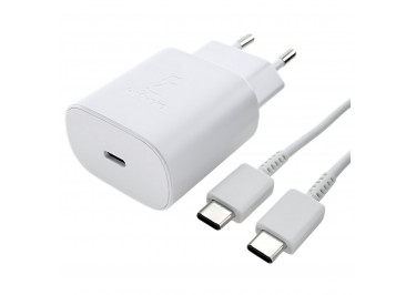 Блок питания (сеть) (Type-C) 3000mA (25W) 2в1 USB-PD (Type C) 3.0 + кабель USB Type-C - USB Type C (EP-TA800) для Samsung, белый
