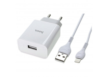 Блок питания (сеть) (USB) 2100mA + кабель USB - Lightning (в коробке) белый, (C81A) HOCO