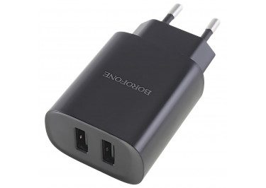 Блок питания (сеть) на 2 порта USB 2100mA (черный) (BN2) Borofone