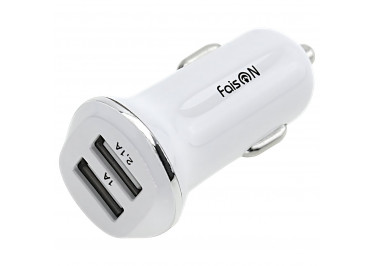 Блок питания (авто) на 2 порта USB 2100mA (белый) (FS-Z-1-W) Faison