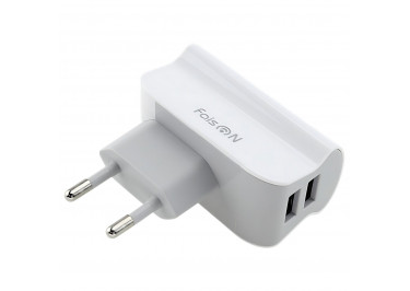 Блок питания (сеть) на 2 порта USB 2400mA (белый) (HUT-90) Faison