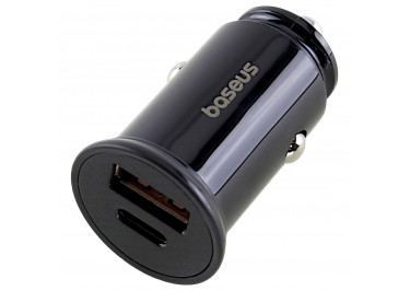 Блок питания (авто) на 2 порта (Circular Plastic USB+Type-C 30W, PPS Car Charger PD3.0, QC4.0+, SCP, AFC) (CCALL-YS01) черный, Baseus