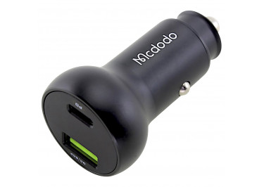 Блок питания (авто) на 2 порта (USB-A+USB-C), 45W PD3.0 Fast Charger, (Digital Display) (черный), (CC-7030) Mcdodo