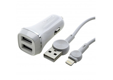 Блок питания (авто) на 2 порта USB 2400mA + кабель USB - Lightning (в коробке) (белый), (ES-125) Earldom
