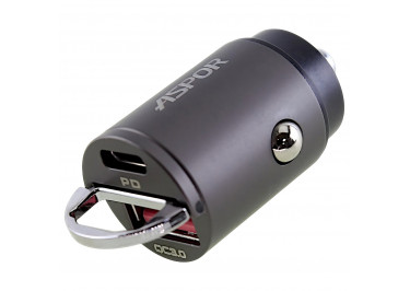 Автомобильное зарядное устройство (USB-C+USB-A) 30W Dual Fast Charging. QC3.0, PD (A908) ASPOR (серый)