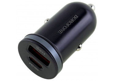 Блок питания (авто) на 2 порта (USB+Type-C) 30W PD30W+QC3.0 (быстрая зарядка) (черный), (BZ22) Borofone