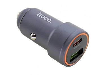 Блок питания (авто) на 2 порта (USB+Type-C) 30W PD30W+QC3.0 (быстрая зарядка) (черный), (Z57A) HOCO