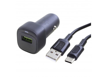 Блок питания (авто) (USB) 3000mA, 18W, QC3.0 + кабель USB - Type-C (1м) (в коробке) (черный), Borofone (BZ34)