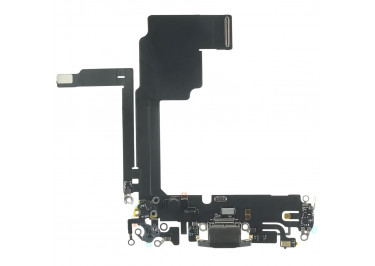 Шлейф для iPhone 15 Pro + разъем зарядки + микрофон (черный), оригинал (снятый)
