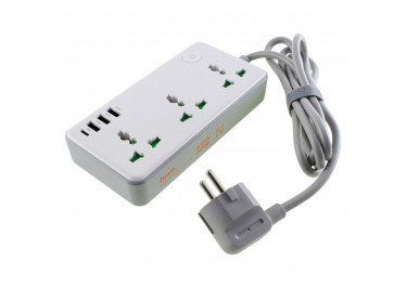 Сетевой фильтр (3 розетки+3 USB+Type-C, с выключателем) 10A 2500W (1,5m) (белый) HOCO AC7A
