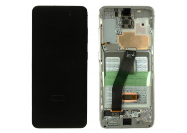 Дисплей для Samsung SM-G980 Galaxy S20 + тачскрин + рамка + фронтальная камера (белый), ОРИГ100%