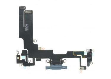 Шлейф для iPhone 14 + разъем зарядки + микрофон (синий), оригинал (снятый)