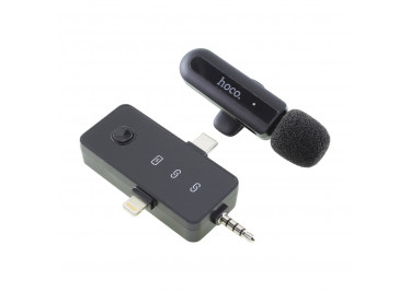 Микрофон петличный беспроводной ( Jack 3.5 mm, Lightning / Type-C, 60 / 90mAh, черный) HOCO L20B